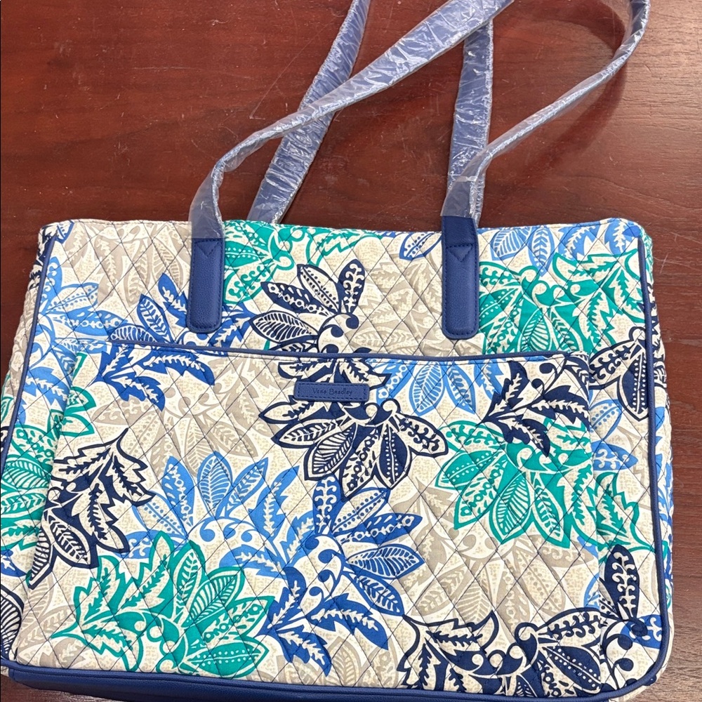 Vera Bradley Quilted Floral computer Tote in Blue, Teal & Cream